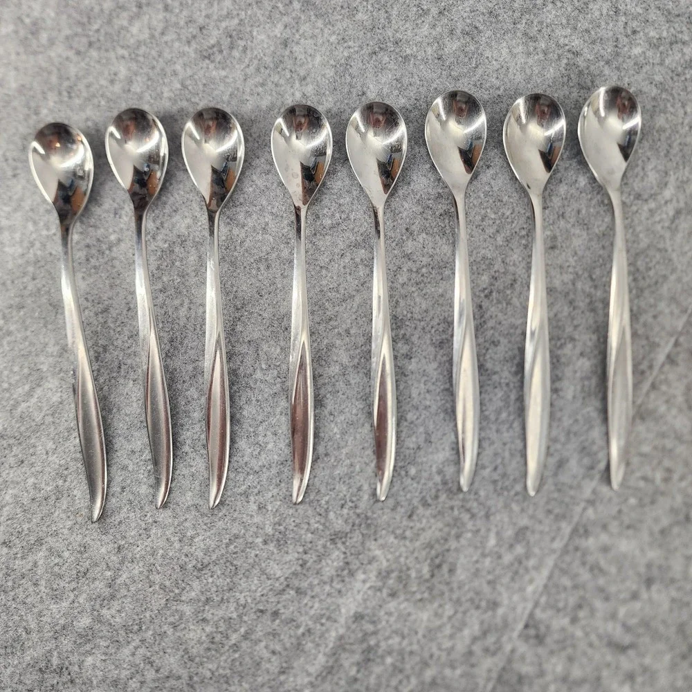 Gorham Stainless Steel Iced Tea Spoons Set of 8 Mid Century Modern Silver 7.5in